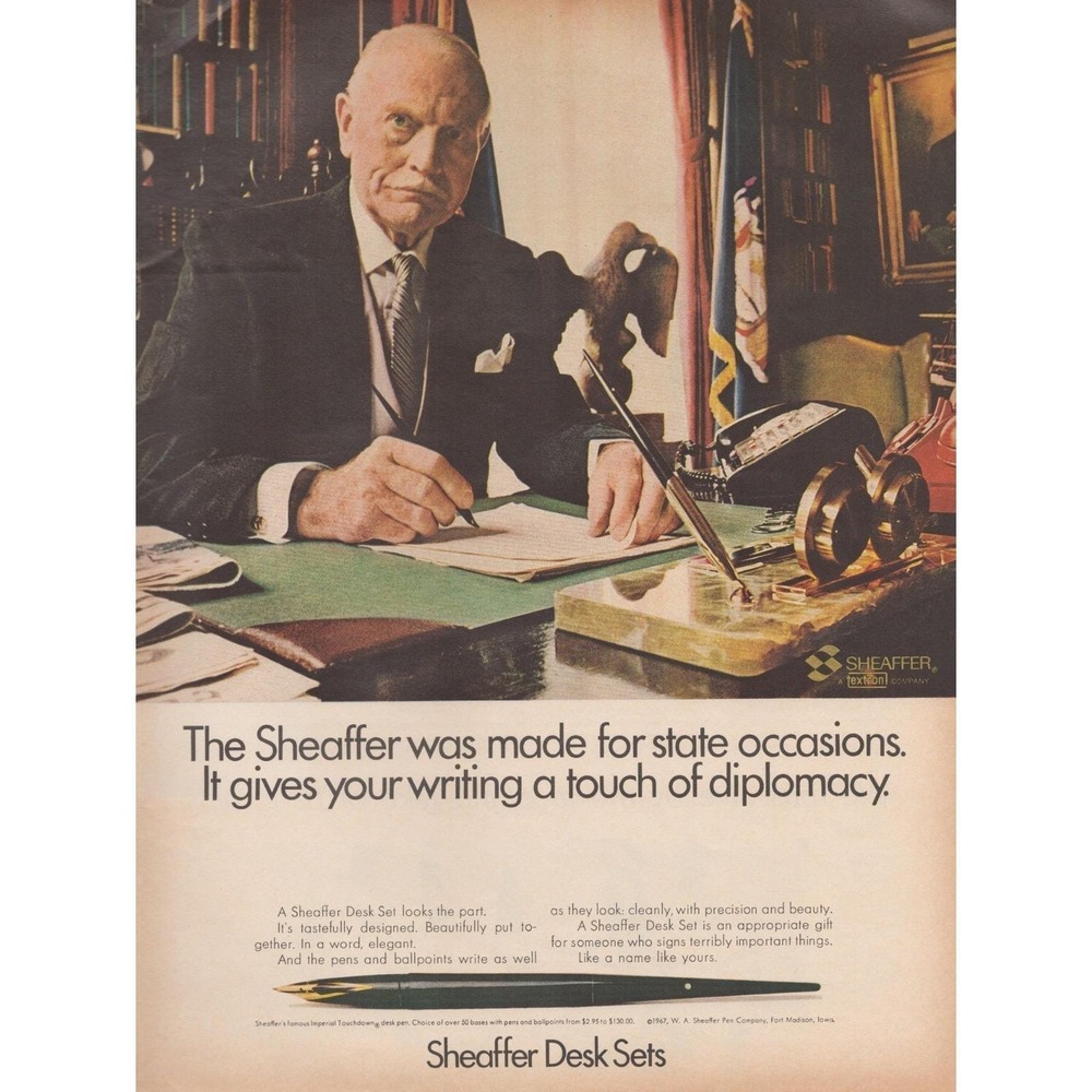 1967 Sheaffer Vintage Print Ad Desk Pen Set Executive Office Writing Decor